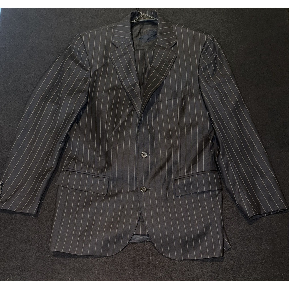 Ralph Lauren Black Pin Stripe Suit Made In Italy Mens 40 R Jacket 32x32 Pants
